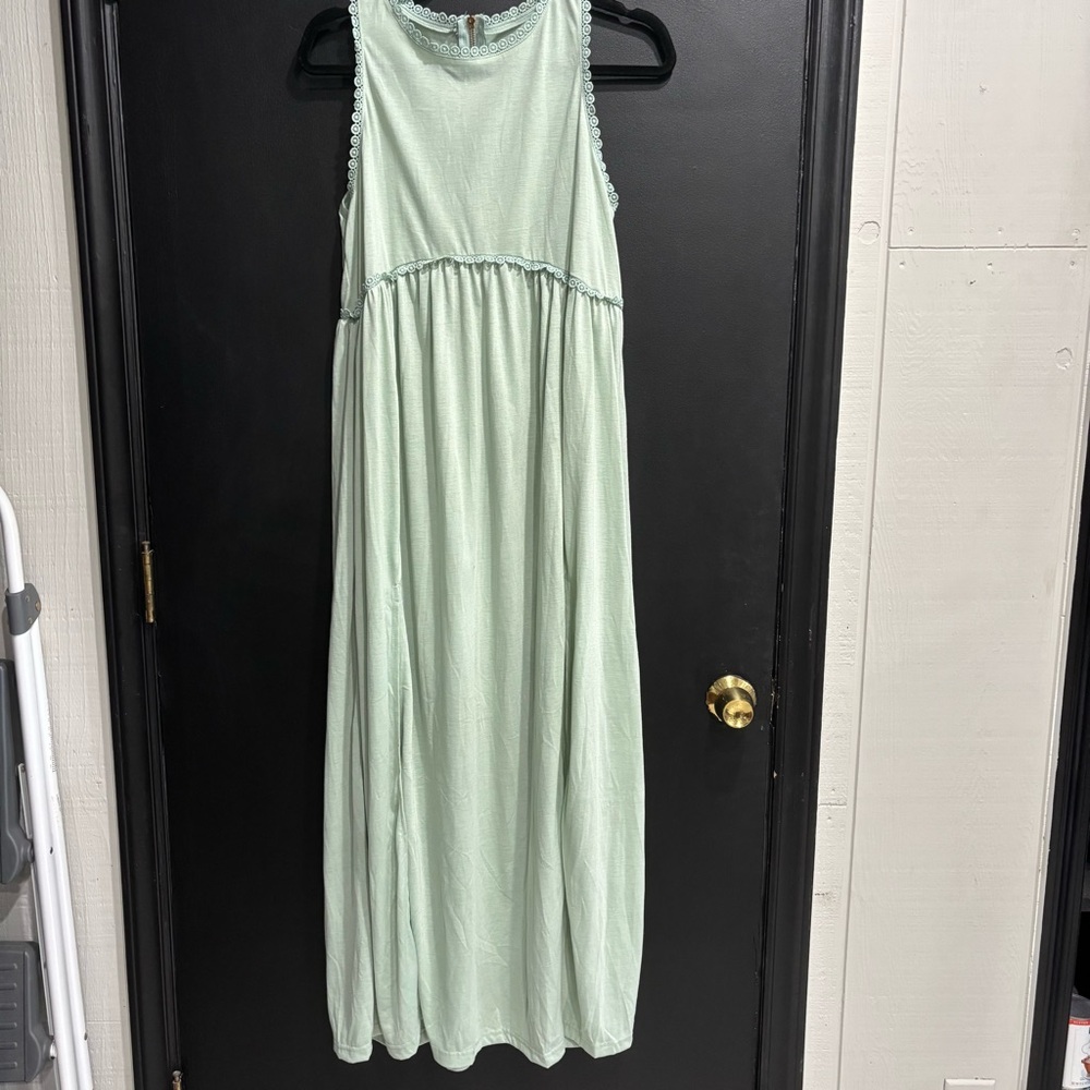 Seafoam green sleeveless dress slits on both sides zipper closure in back